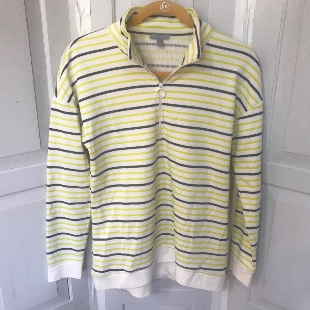 T by Talbots White, Green, & Navy Striped Long Sleeve Pullover